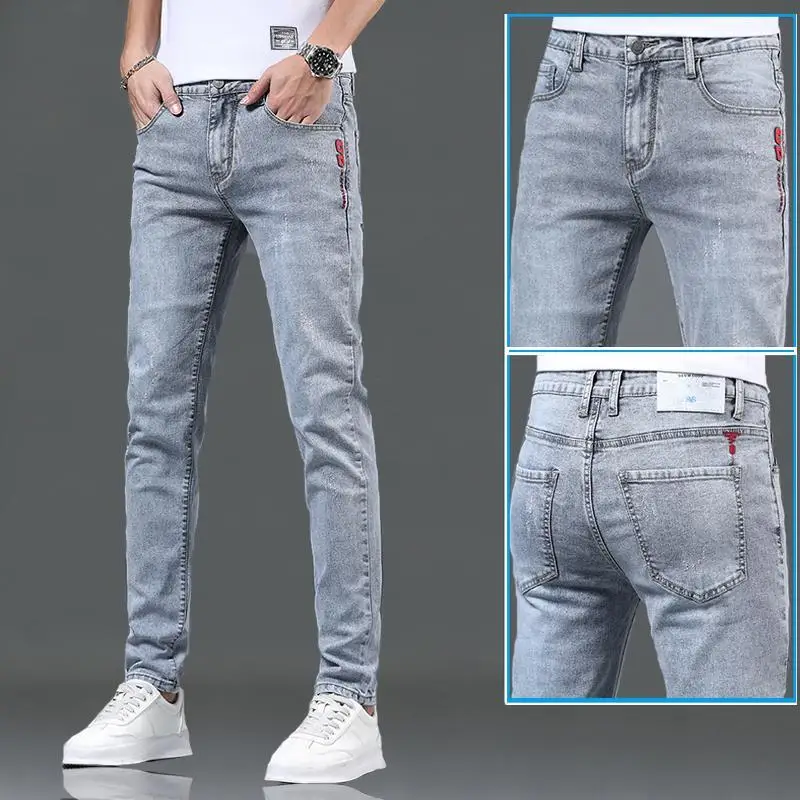 Spring Autumn Slim Blue Jeans Cheap Cowboy Wash Korean Style Teenagers Luxury Hip Hop Stylish Denim Fashion Skinny Trousers