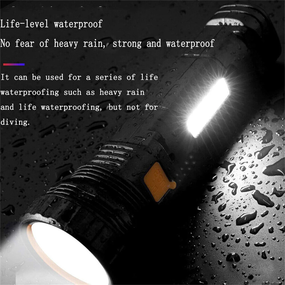 Led Solar Tactical Flashlight 1200mah Rechargeable Battery Waterproof Outdoor Camping Emergency Light