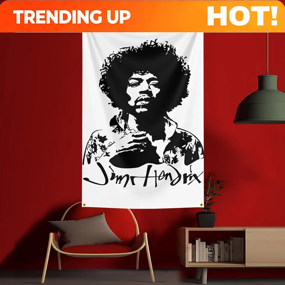 Customize 90X150CM Guitarist-JimiS-Hendrixs-Tapestry Flag Hippie Polyester Decorative Wall Art For Music Lovers Room Decor Aesth