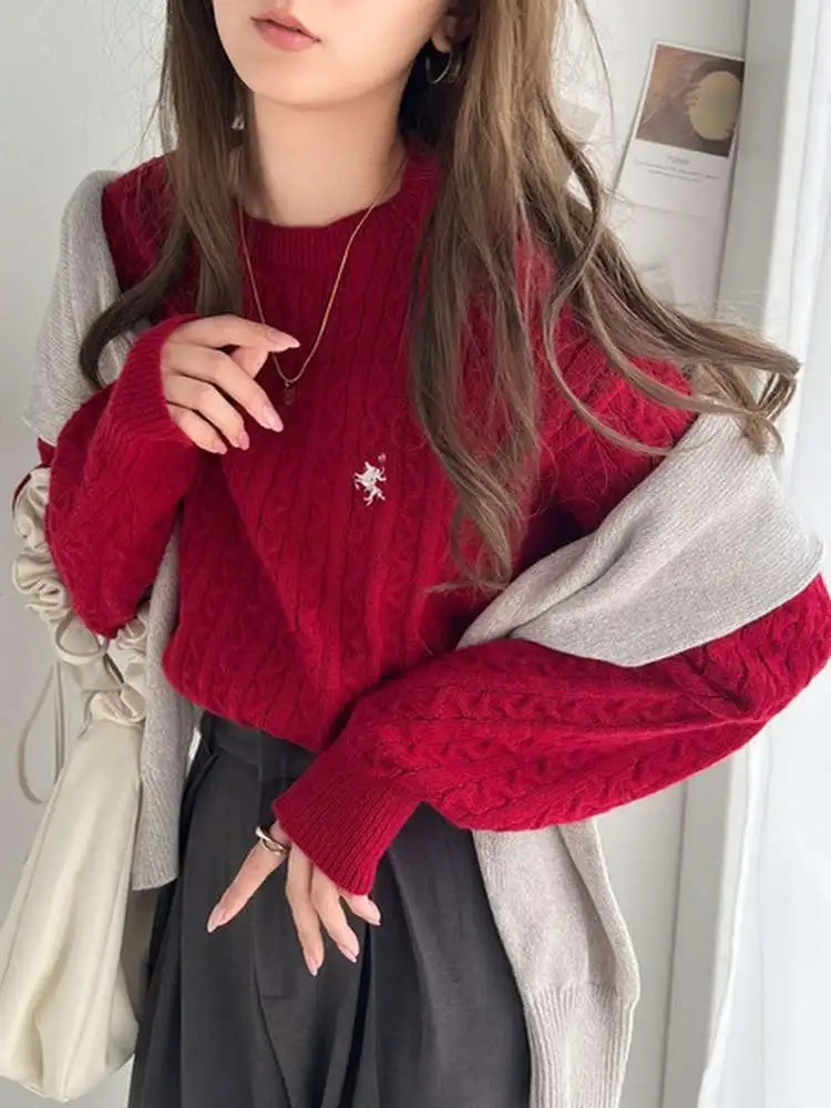 

Классический свободный женский трикотажный свитер MB20 с вышивкой в стиле ретро, из полиэфирного волокна, с длинными рукавами, круглым вырезом.