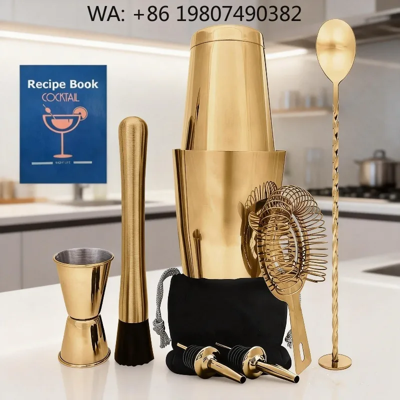 10Pcs Complete Stainless Steel Boston Cocktail Shaker Bar Kit Mixology Tools Martini Shaker For  Hotel Bar DIY Craft Dr