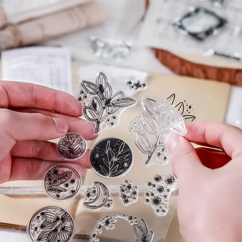 Stempel motylkowy gumowa przezroczysta pieczęć pieczęć Scrapbooking księżyc kwiaty liście Album fotograficzny dekoracyjne DIY tworzenie kartek