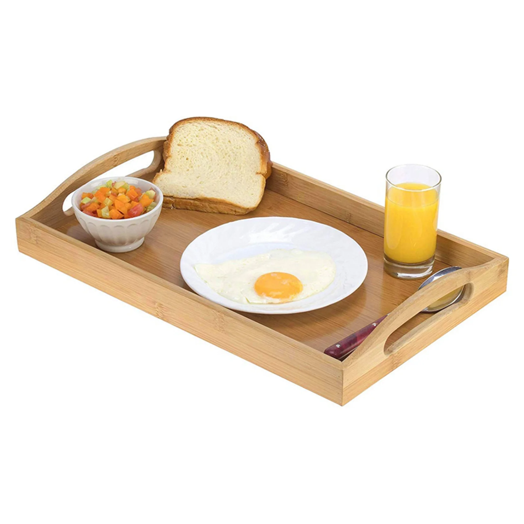 AT44-2X Serving Tray Bamboo - Wooden Tray With Handles - Great For Dinner Trays, Tea Tray, Bar Tray, Breakfast Tray