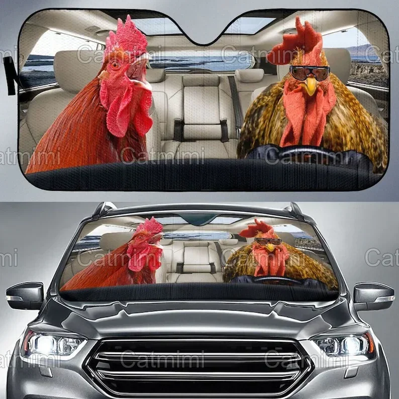 Rooster Car Sun Shade, Chicken Sun Shade, Car Accessory, Car Decoration, Family Gift, Gifts For Her, Gifts For Him, TDT012010A36