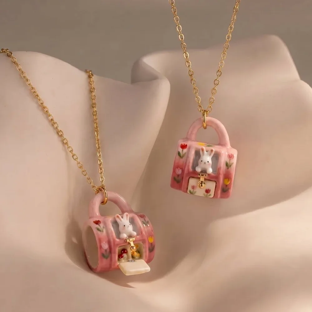New Fashion Scene Girl Necklace Cartoon Mug Necklace for Women Girls Bunny Cat Miniature Pendant Necklace Christmas Gift