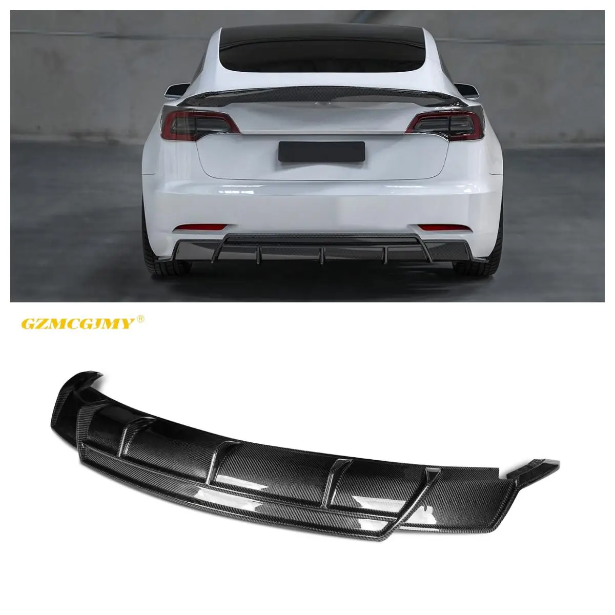 

High Quality Rear Bumper Separator Suitable for Tesla Model 3 Dry Carbon Fiber Rear Diffuser