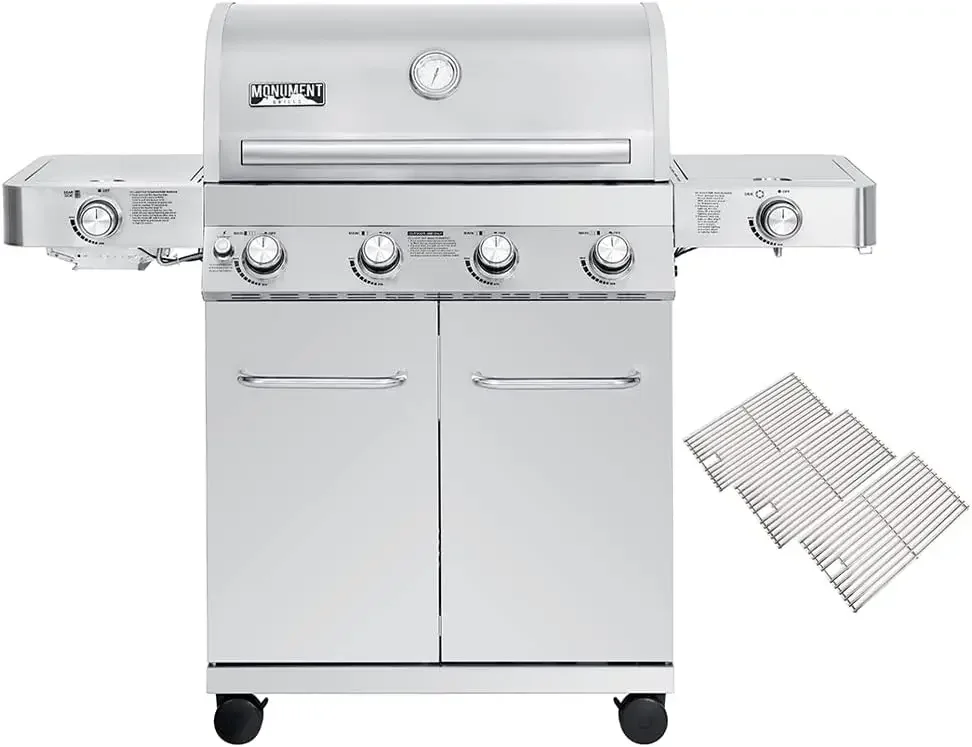 Monument Grills Larger 4-Burner Propane Gas Grills Enclosed Cabinet Stainless Steel with Cooking Grids(2 Items)