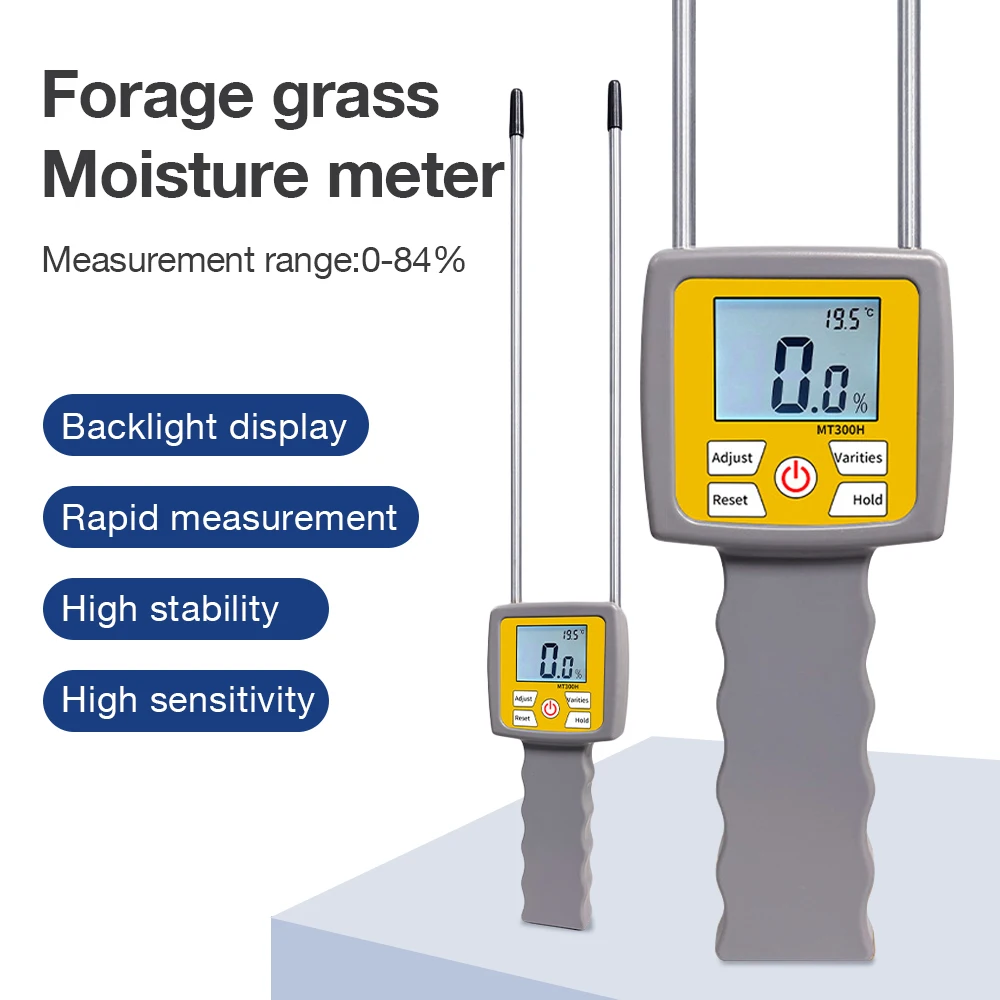 

Измеритель влажности сена MT300H с подсветкой для Alfalfa Forage Grass Leymus Chinensis, длинный зонд, инструмент для измерения влажности в саду