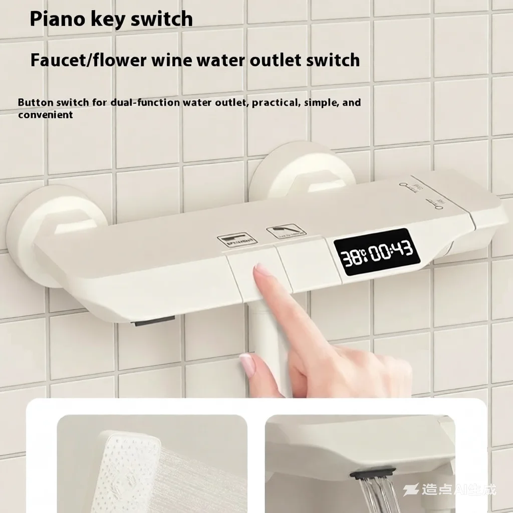 

Minimalist High-Pressure Shower Set - Digital Display, Top Spray-Free Bathroom Faucet (Easy Install)