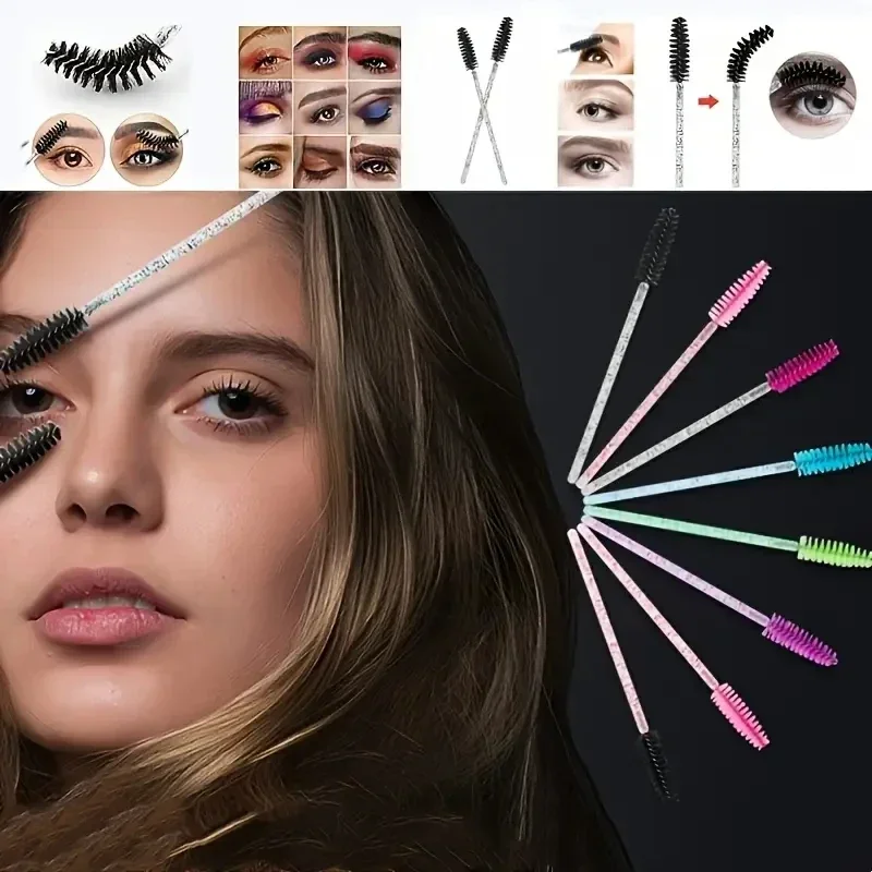 100pc Convenient Crystal Eyelash and Brow Brush Disposable Eyelash Comb for Mascara Application Eyelash Extension Makeup Tools