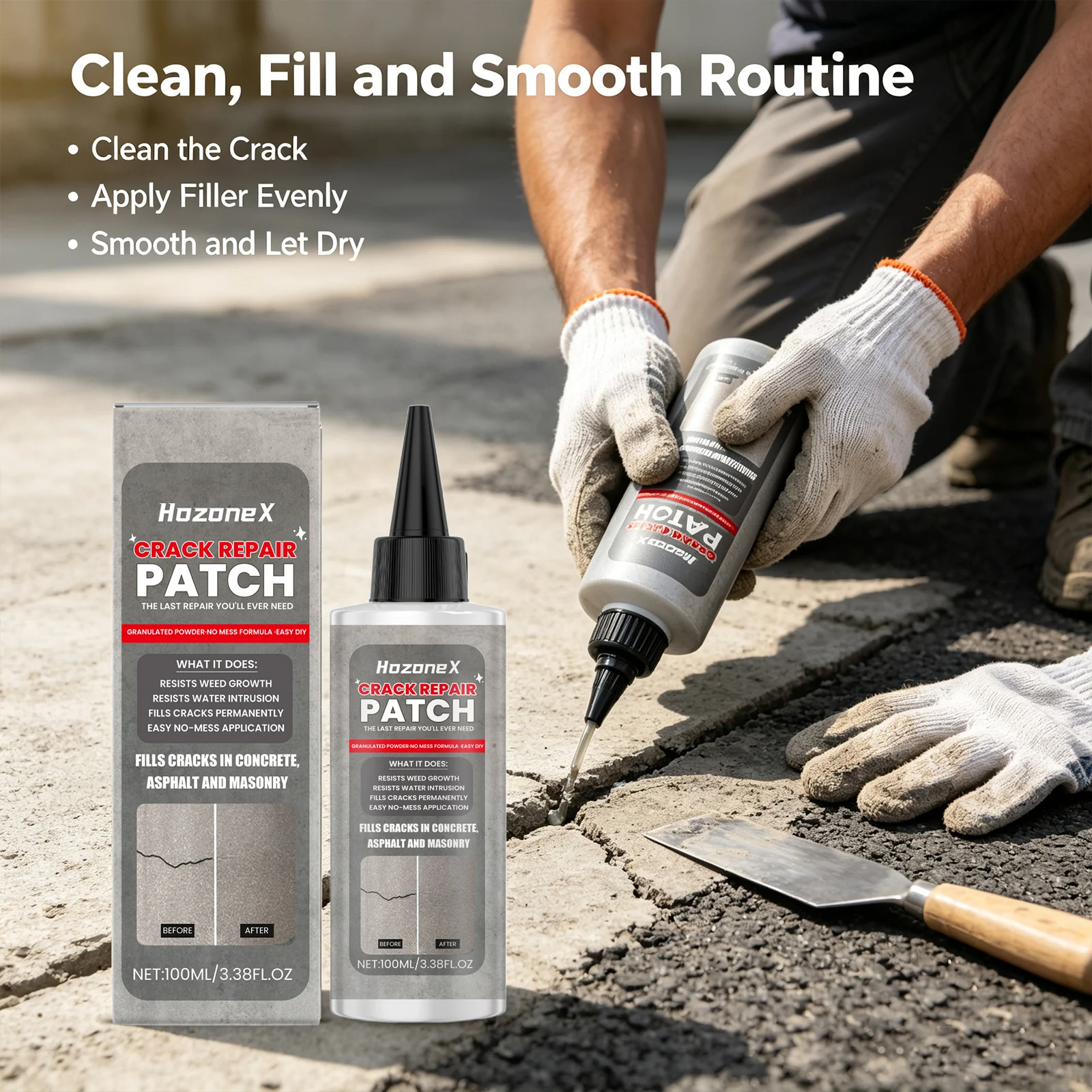 Crack Repair Patch Waterproof Fast Dry Weather‑resistant Permanent Concrete & Asphalt Crack Filler Concrete Crack Repair Sealant