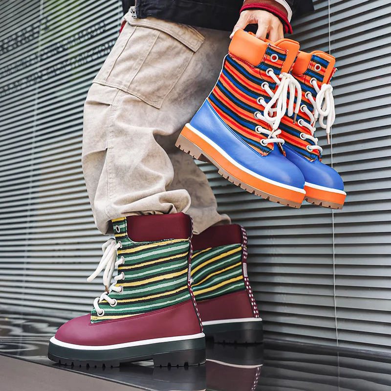 

39-45 High Quality Men's Boots Fashion Platform Boots Trend Versatile High Top Men's Shoes Thick-soled Tooling Men's Shoes Botas