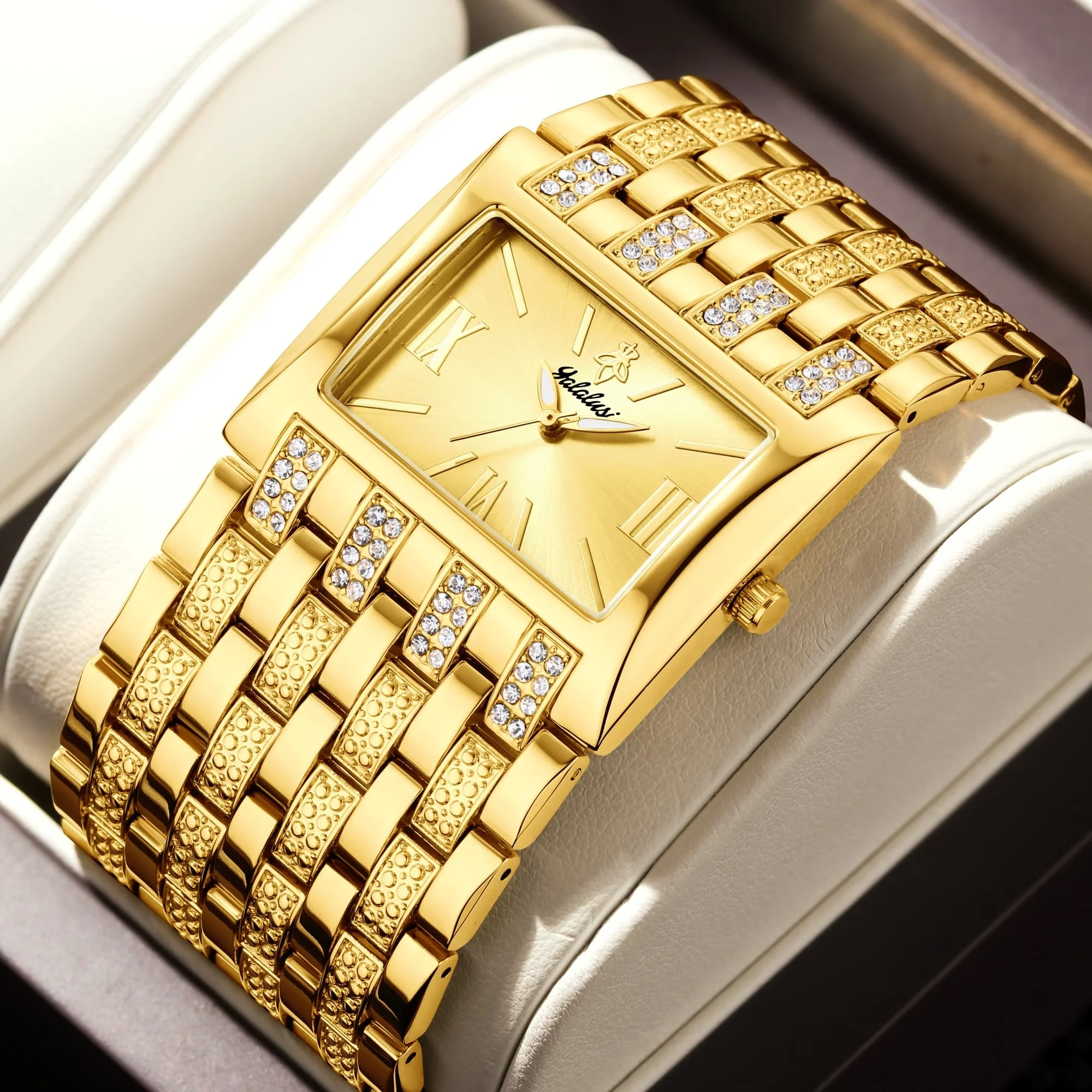 YaLaLuSi New Street Style Mens Rhinestone Oversized Quartz Watch Versatile With Gift Box Perfect Gift For Father Men Husband
