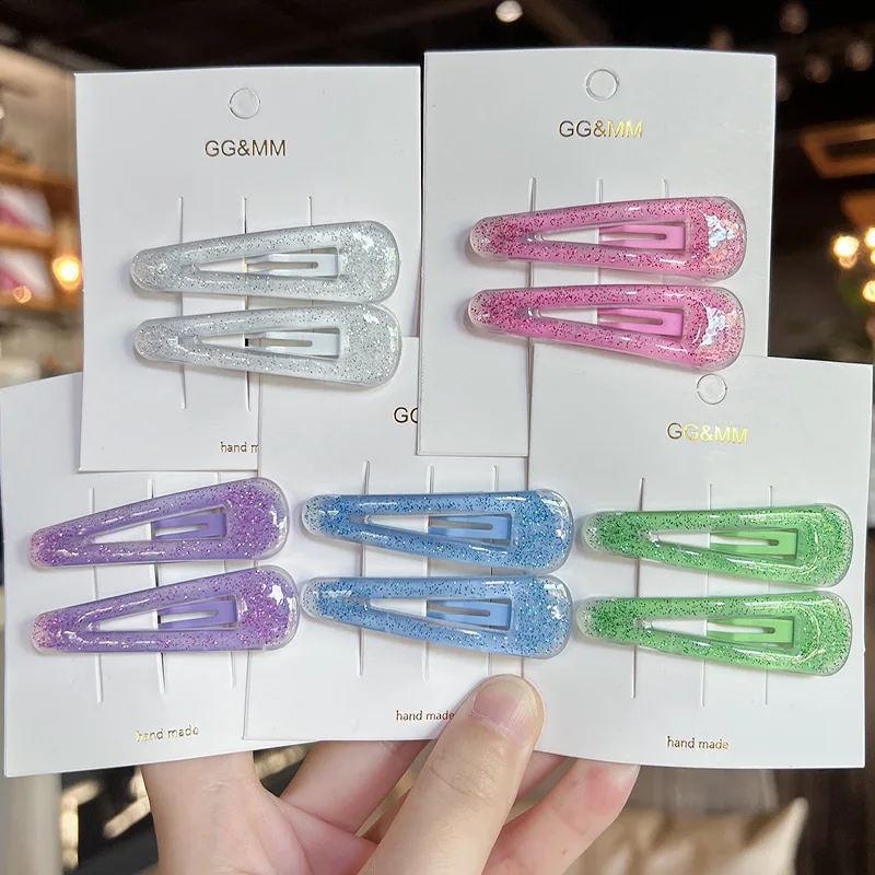 2pcs/lot Colorful Glitter Hairpins Metal Barrette BB Hair Clips Kids Children Baby Girls Snap Pins Women Hair Accessories