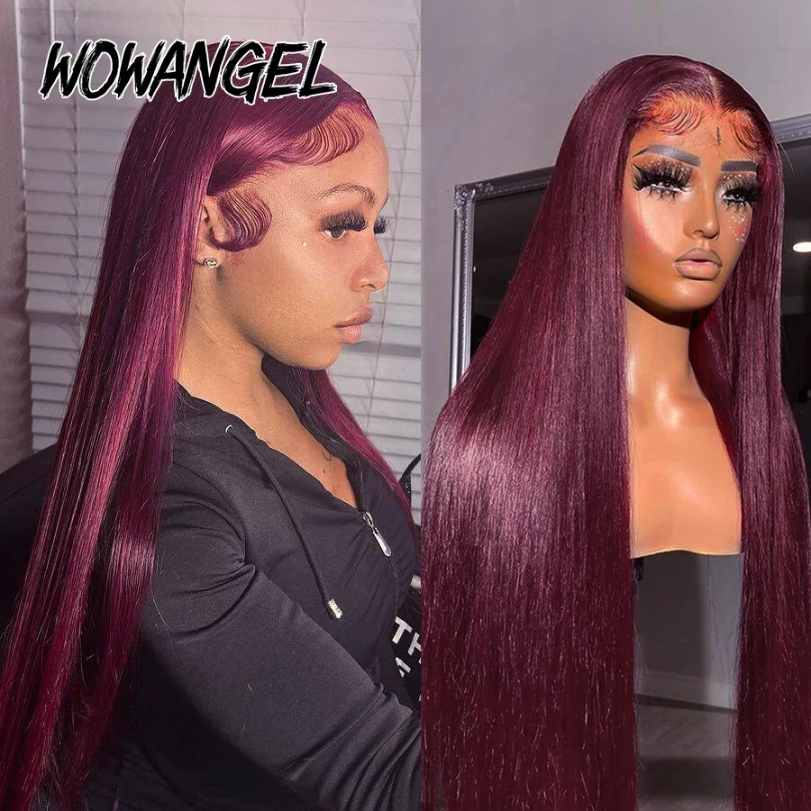 Pre Cut Lace Wigs 99J Burgundy 13x6 HD Lace Front Human Hair Wigs Brazilian Silk Straight Wigs Melt Skins Red Colored Wigs