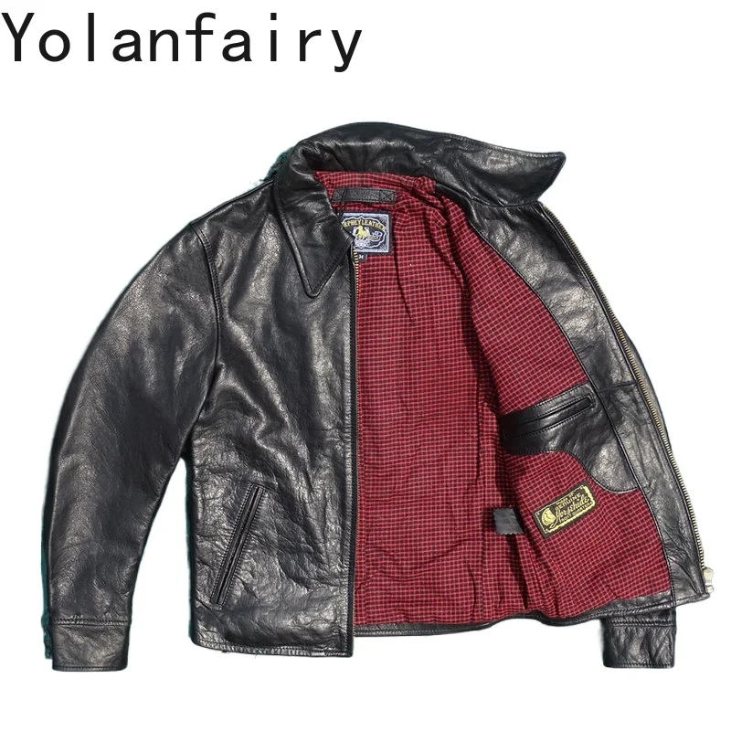 YOLANFAIRY 100% Genuine Leather Jacket Men Fashion Real Horsehide Leather Coat Man Clothes Spring Autumn Casual Jackets 2026