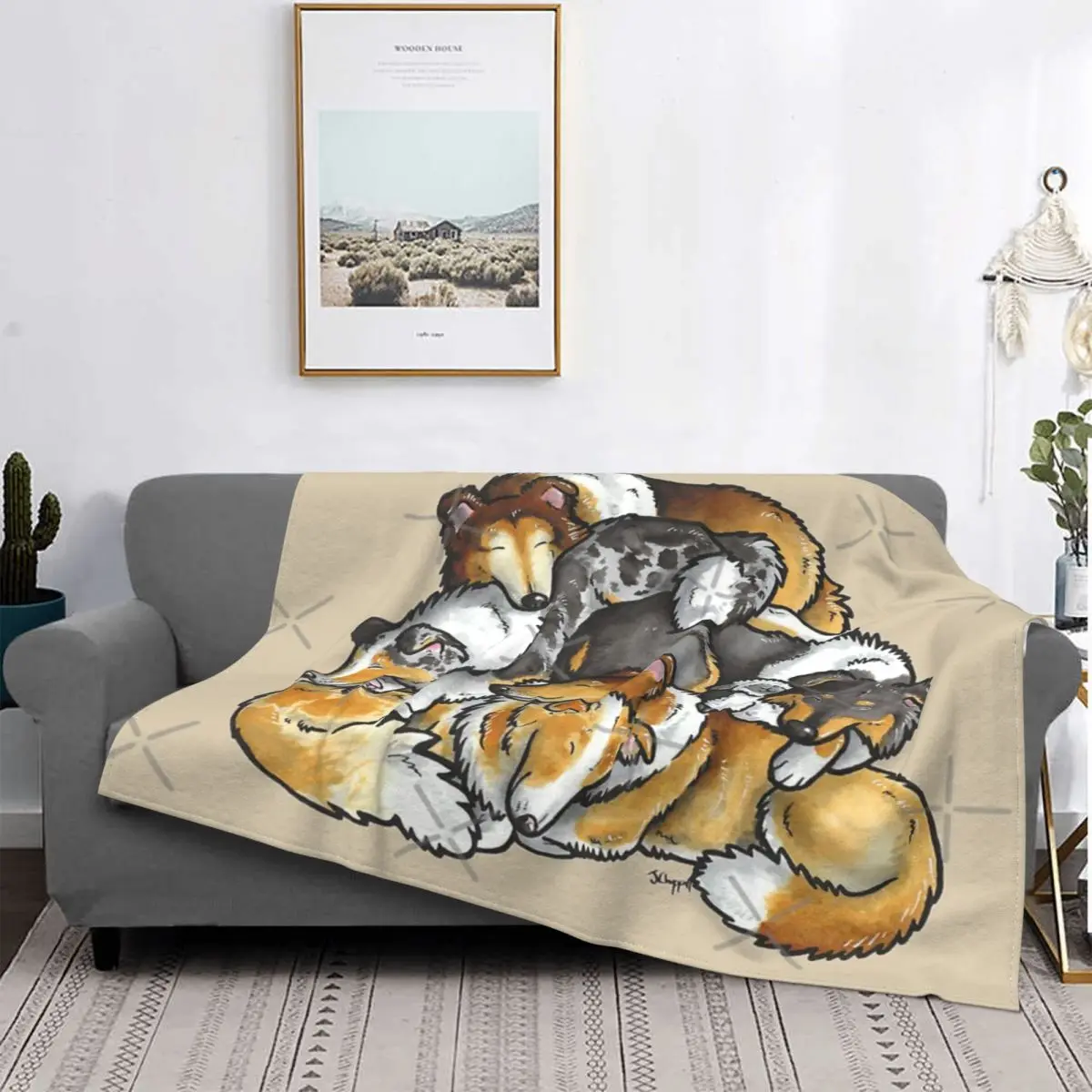 Rough Collie - Sleeping Pile Cartoon Blanket Bedspread On The Bed Quilt Fluffy Soft Blankets King Size Decorative Sofa Blankets