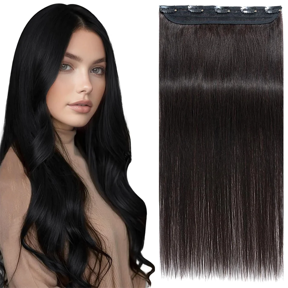

Цельные человеческие волосы на клипсе, прямые бразильские волосы Remy, 26 дюймов, с 5 зажимами, натуральный блондин, черный, 100 г