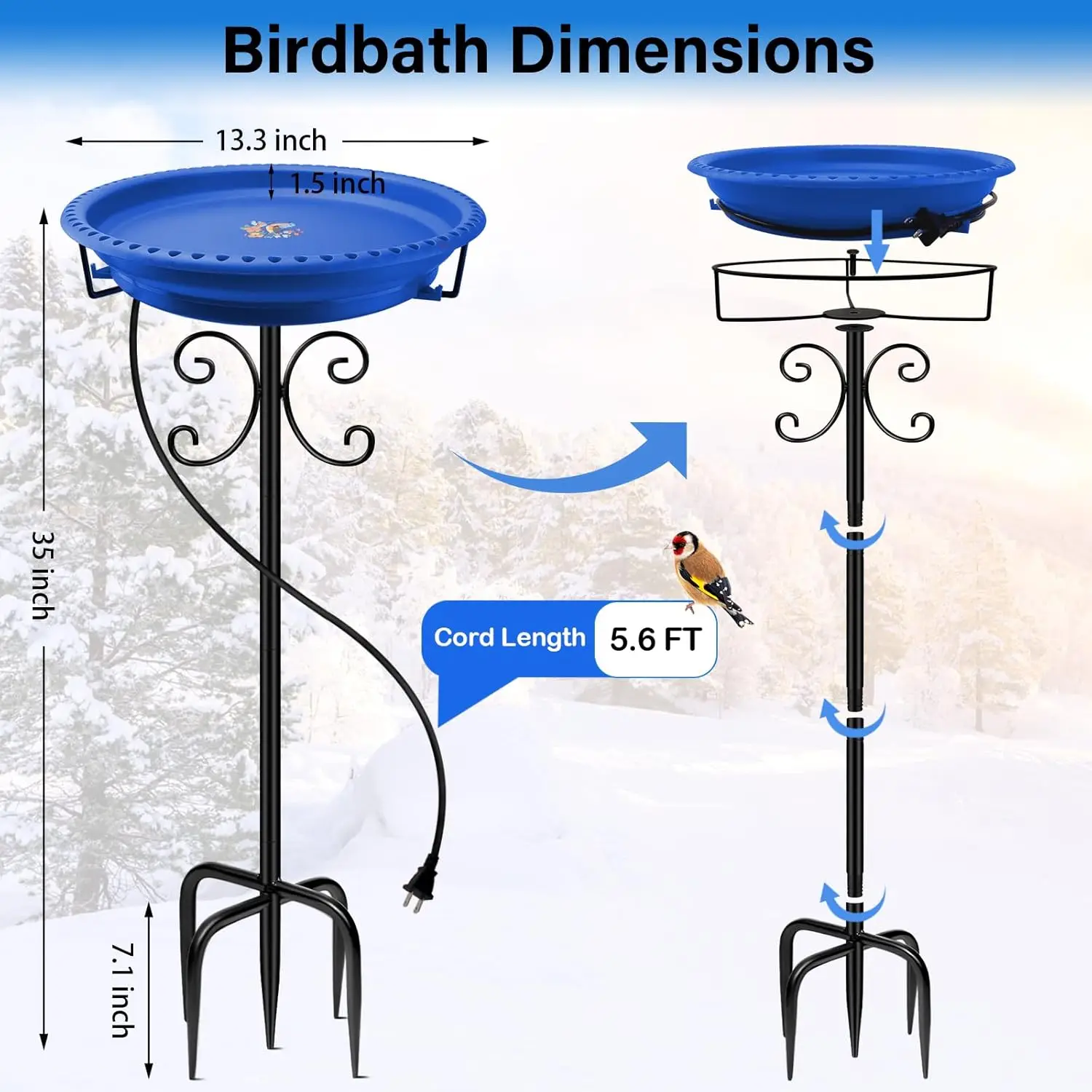 

Heated Bird Bath for Winter, Upgraded 100W Heated Bird Baths for Outdoors Thermostat Control with 5-Prong Metal Base,2025 NEW