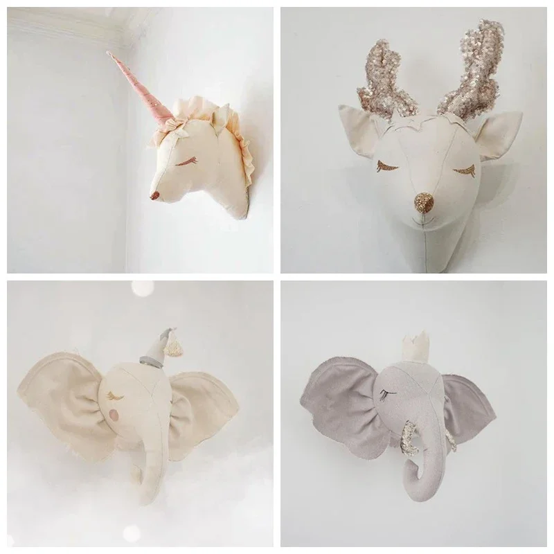 

Handmade Felt Animals Head INS Room Decor Elephant Unicorn Plush Toys Animal Heads Wall Decoration For Children Soft Install