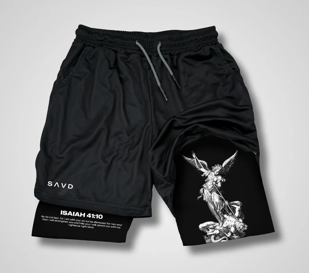 

Шорты для велоспорта Isaiah 41:10 Angel & Devil Performance Shorts, эластичные и дышащие.