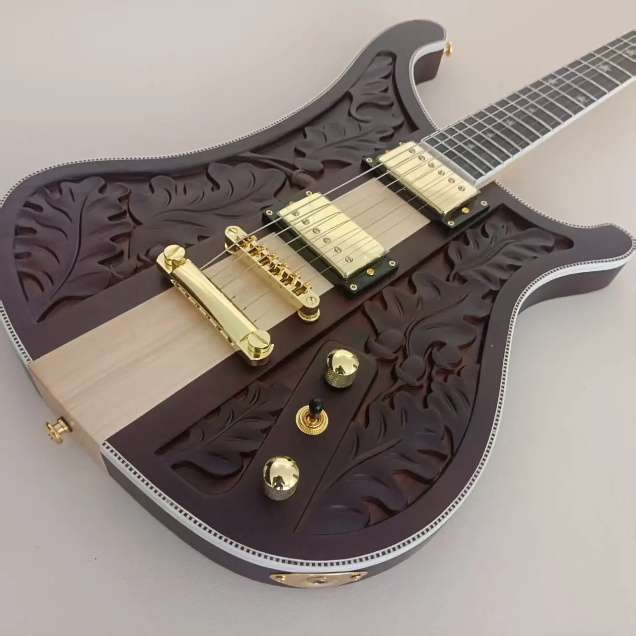 6 String Neck Thru Electric Guitar Hand Carved Body Ebony Fingerboard HH Pickups Gold Hardware Custom Wood Guitar