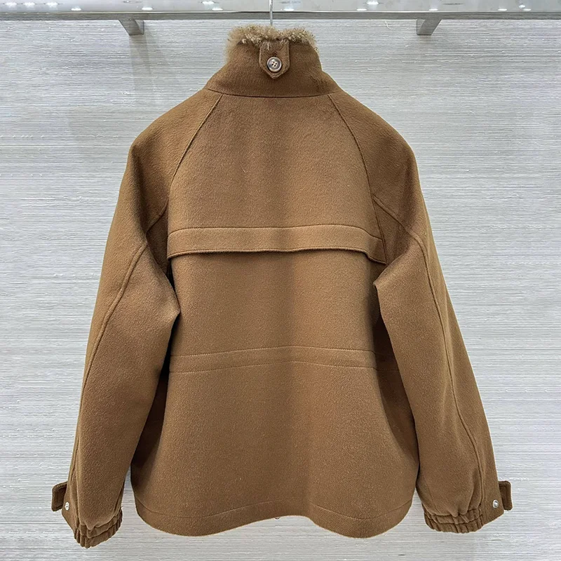 High-quality goat hair fur coat for woman with a waist-cinching adjustable belt winter clothing jacket 25102277