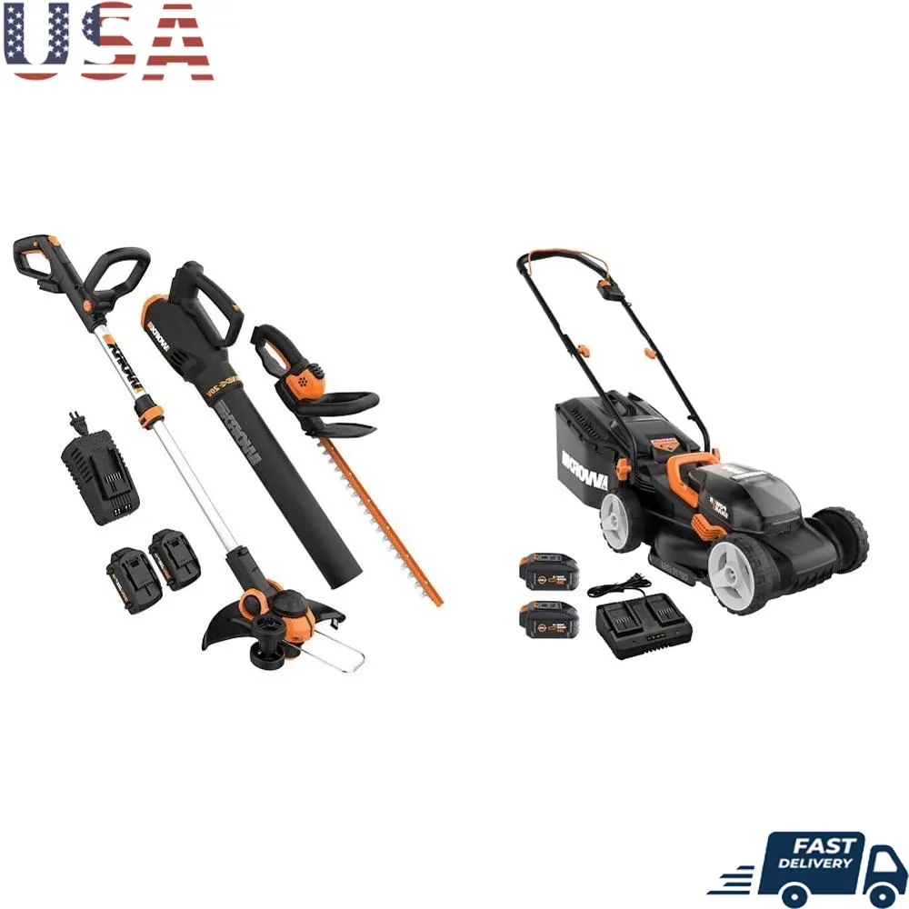 

40V Cordless Lawn Mower 14 Inch 20V Grass Trimmer Edger Hedge Trimmer Turbine Blower Battery Charger Included Lawn Care Tools