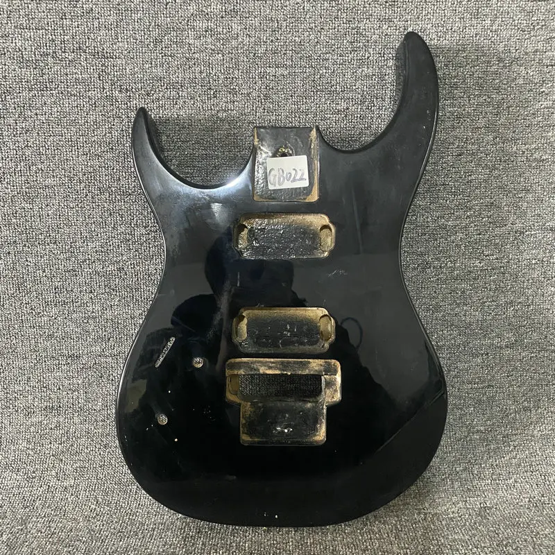 GB022 Black Color Floyd Rose Electric Guitar Body Unfinished with Damages 2 Humbucker Pickups for DIY Left Hand Version