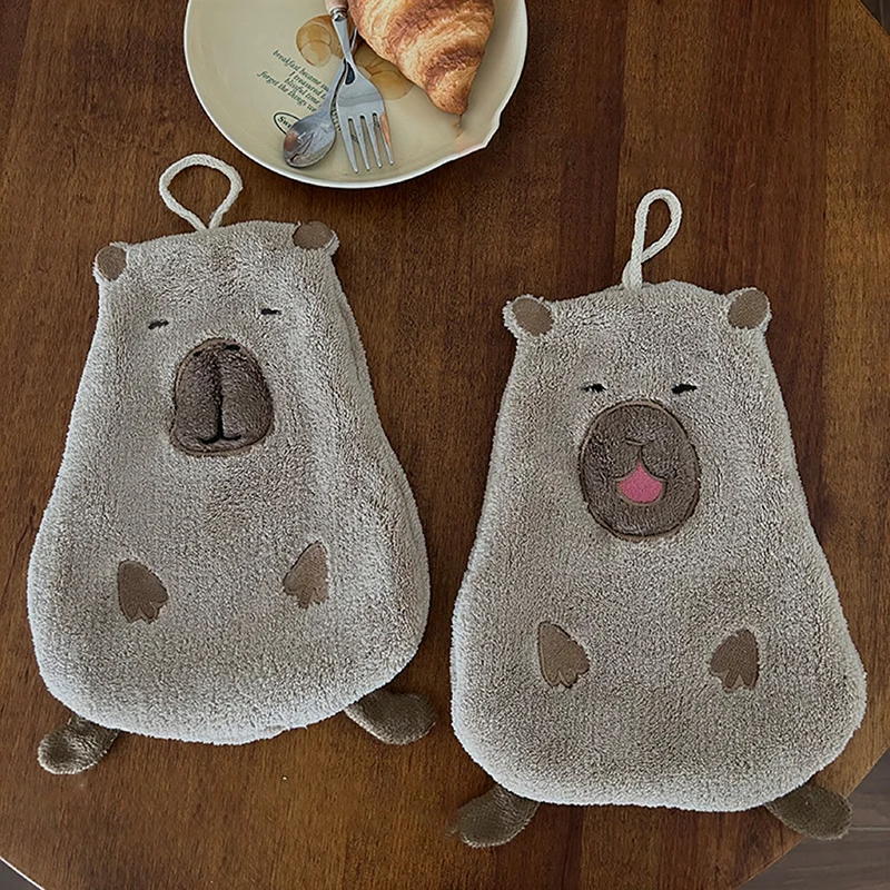 Cartoon Hand Towel Cute Capybara Hanging Towel Kitchen Bathroom Face Washcloth Guinea Pig Coral Fleece Quick Drying Towel