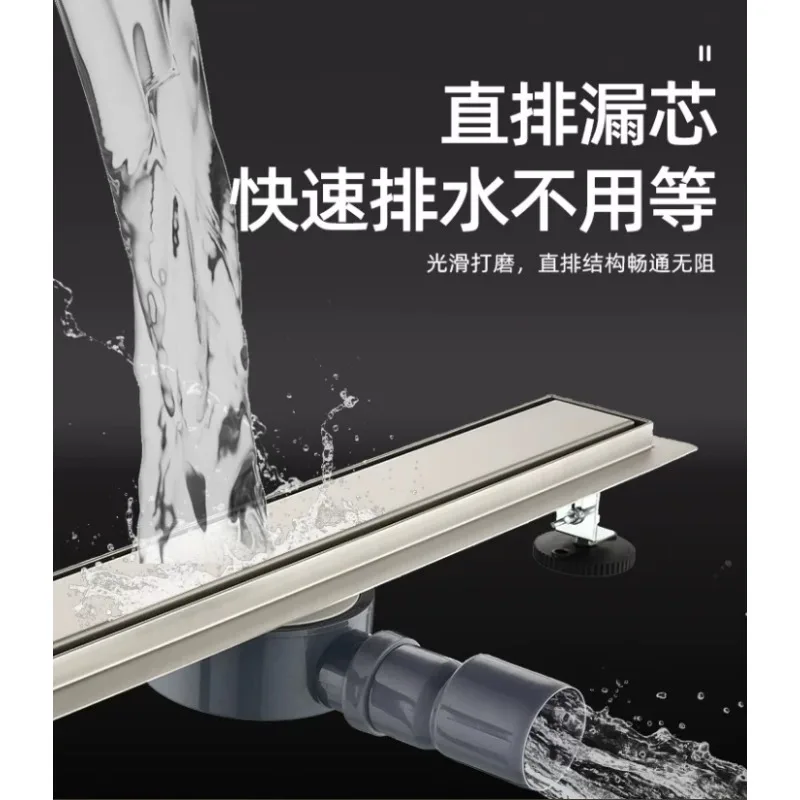 304 invisible stainless steel floor drain strip, bathroom drainage deodorant side row rotation