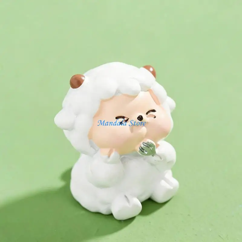 U2JC Miniature Sheep Statue Garden Decors Resin Sheep Figurine Mini Cake Toppers