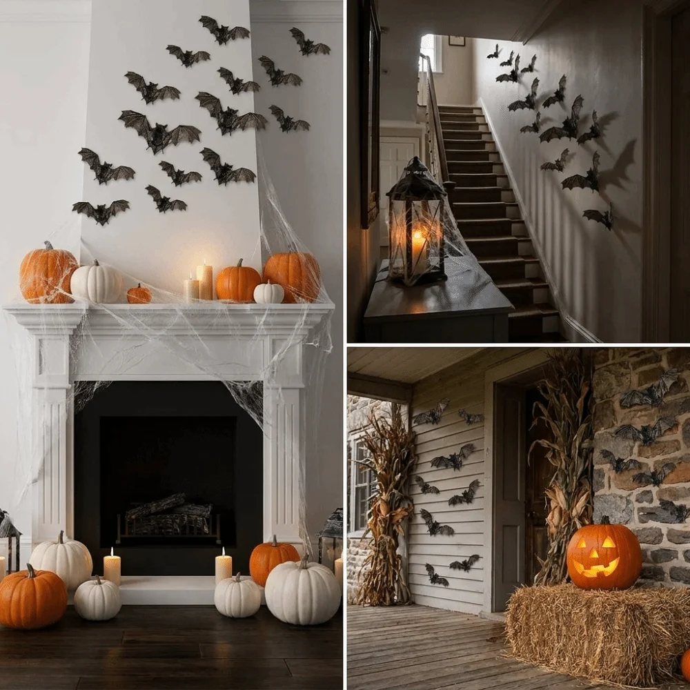 12Pcs Realistic PVC Bat Wall Stickers Black Removable Halloween Decals 3D DIY Wall Decor Party