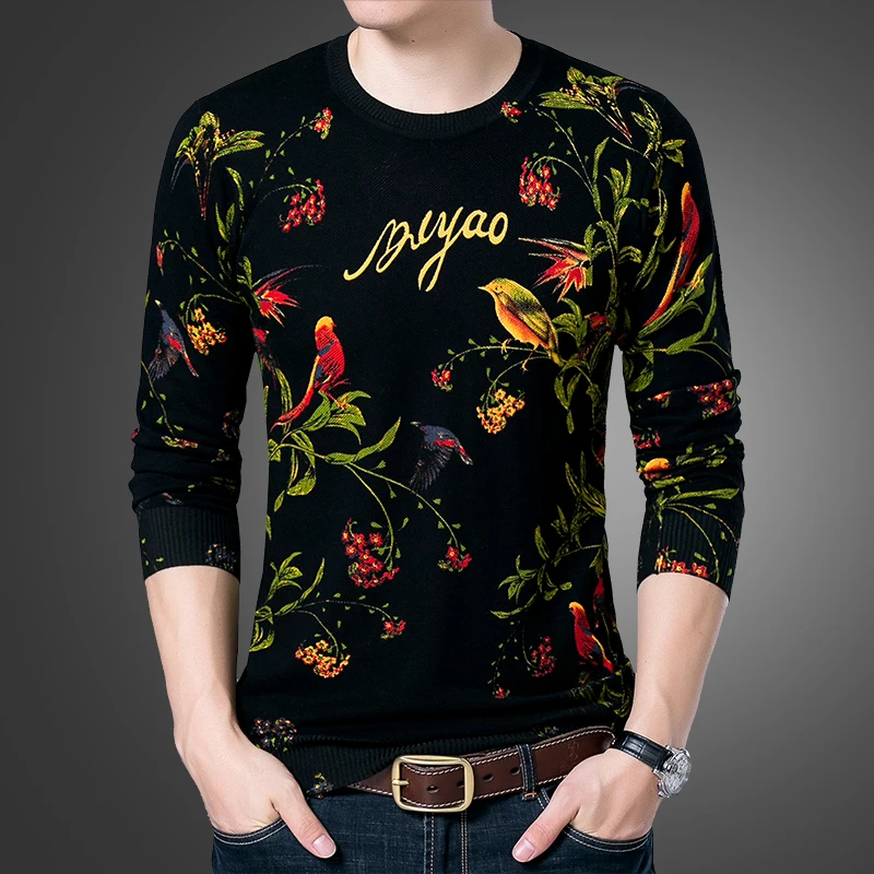 Classic Chinese Style Knitted Sweaters For Men Floral 3D Print Spring New Fashion Quality Elastic Pullovers Sueteres Para Hombre