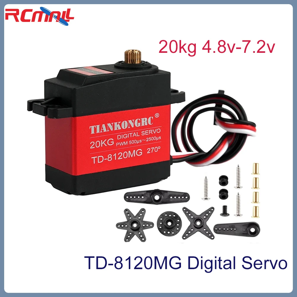 TD-8120MG Digital Coreless Servo 20KG Waterproof Metal Gear High Torque 180/270/360 Angle for RC Car DIY Robot Model Toy