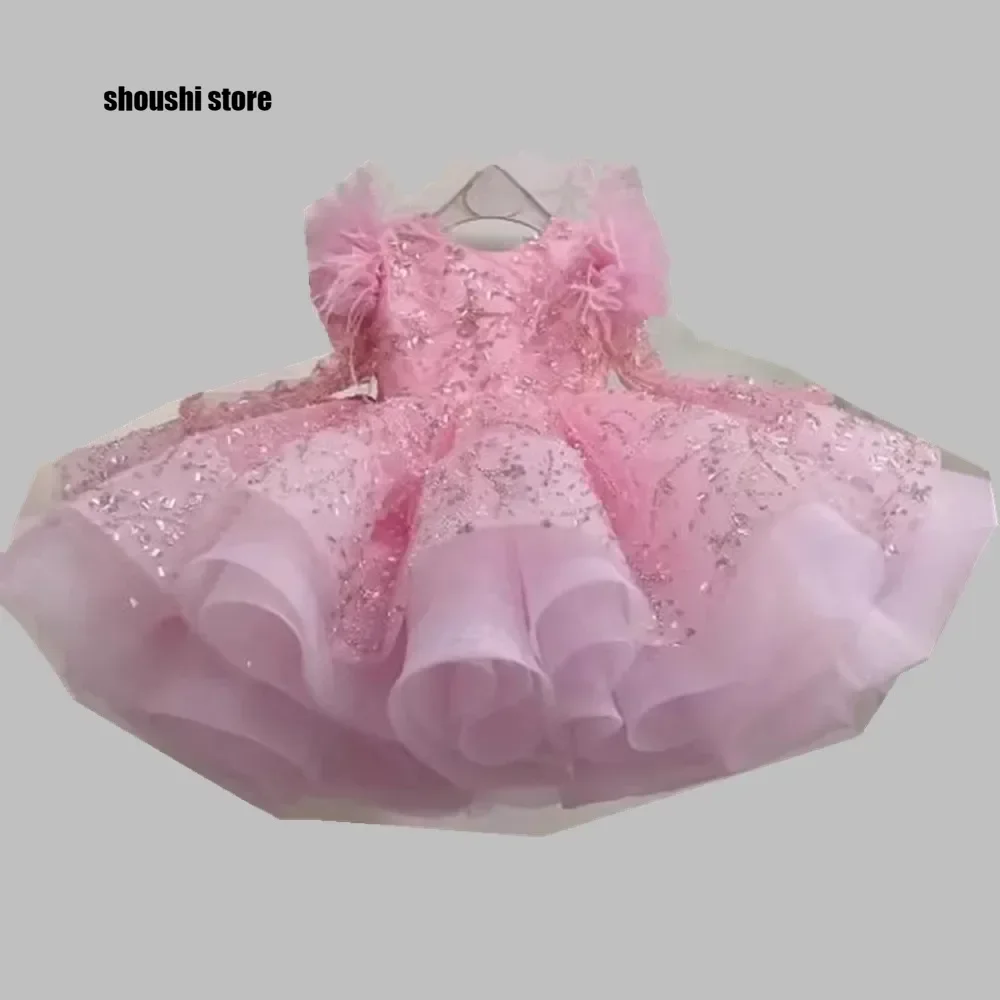 

Luxury Girls' Party Dress, Long Sleeved Sequined Butterfly Mesh Dress, One Year Old Birthday Gift, Elegant Dress For Girls Aged