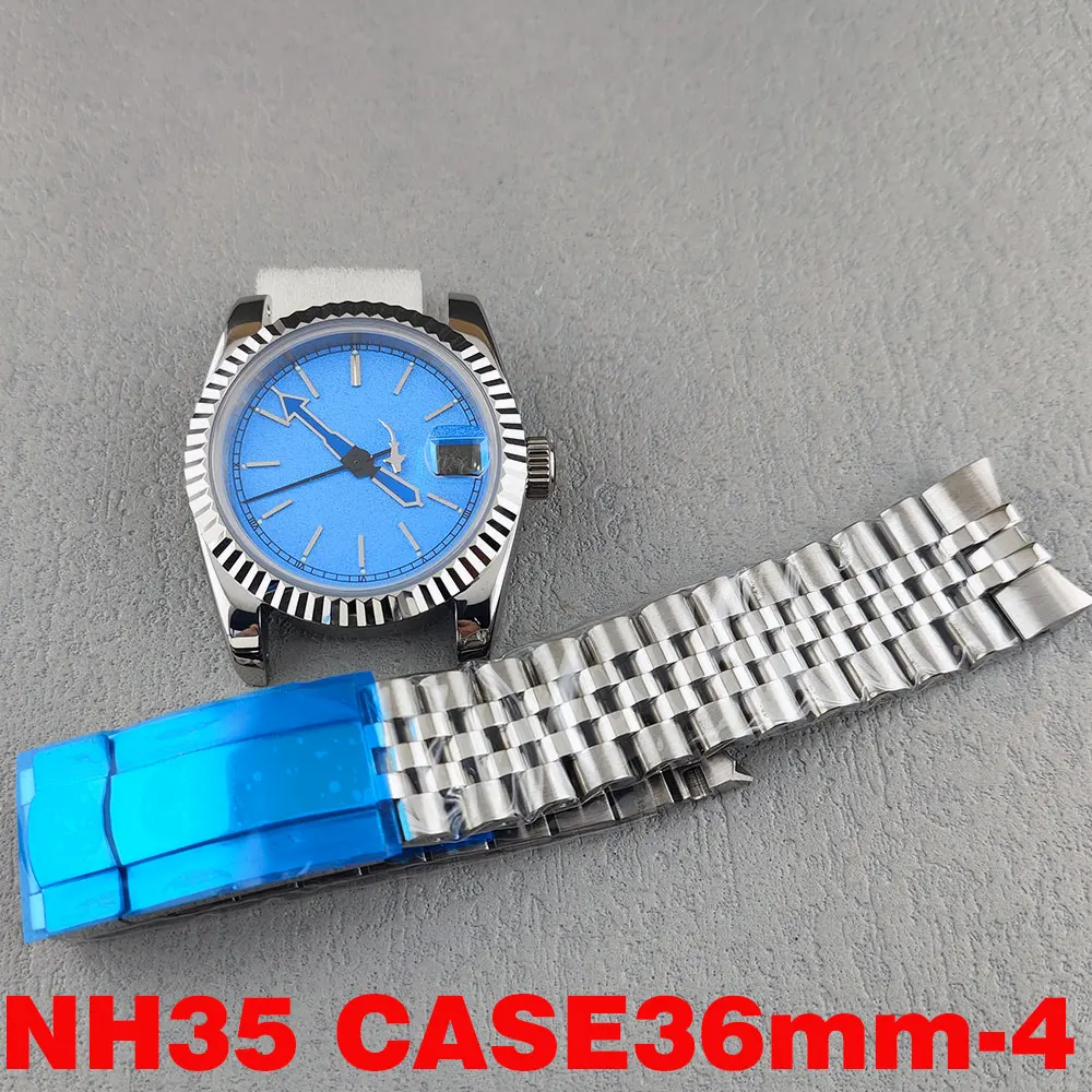 

NH35 Watch Case Sapphire Crystal Glass 20mm Stainless Steel Strap with 39mm/36mm Transparent Case Set Fit to Nh35 for watch men