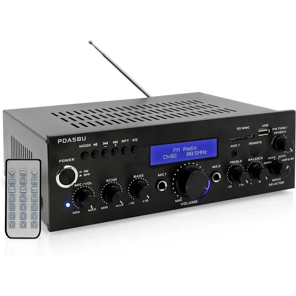 

200 Watt Stereo Receiver with Bluetooth, Home Amplifier, DVD/CD Player, AM/FM Radio, Karaoke Mic Inputs, Remote Control