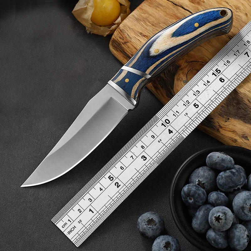 Portable Camping Kitchen Knife Wooden Handle Stainless Steel Household Sharp Paring Pocket Barbecue Meat Knife