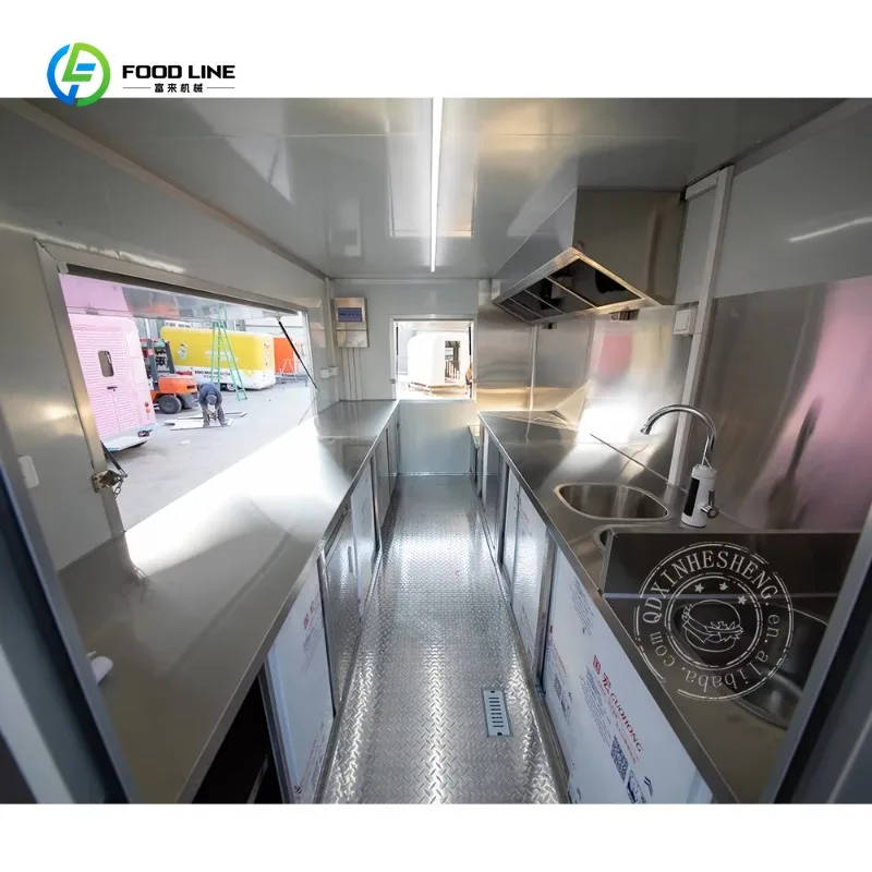 Reboque de sorvete de caminhão de comida de cachorro-quente rápido móvel reboque de caminhão de comida de churrasco com equipamento de cozinha comercial