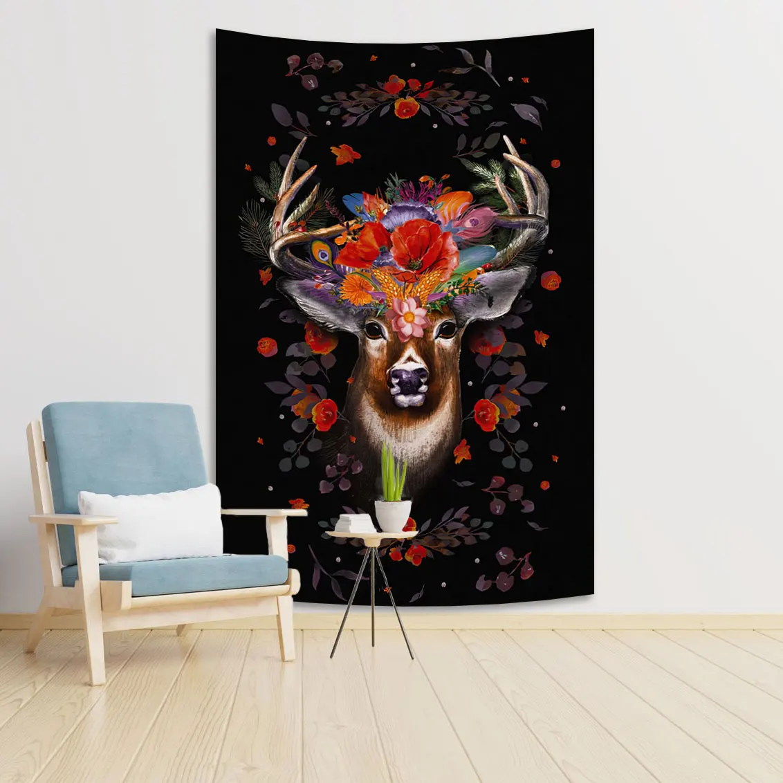 QdDeco Psychedelic Deer And Butterfly Tapestries Wall Mount Moon Bohemian Tapiz Trippy Witchcraft Home Decorations