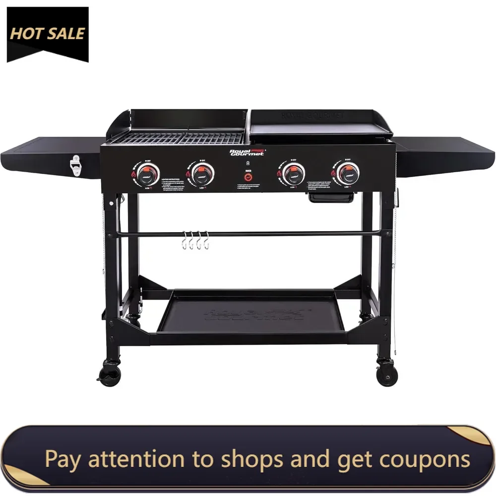 

4-Burner Portable Propane Gas Grill and Griddle Combo with Folding Legs, 48,000 BTUs, for Outdoor Cooking While Camping, Black