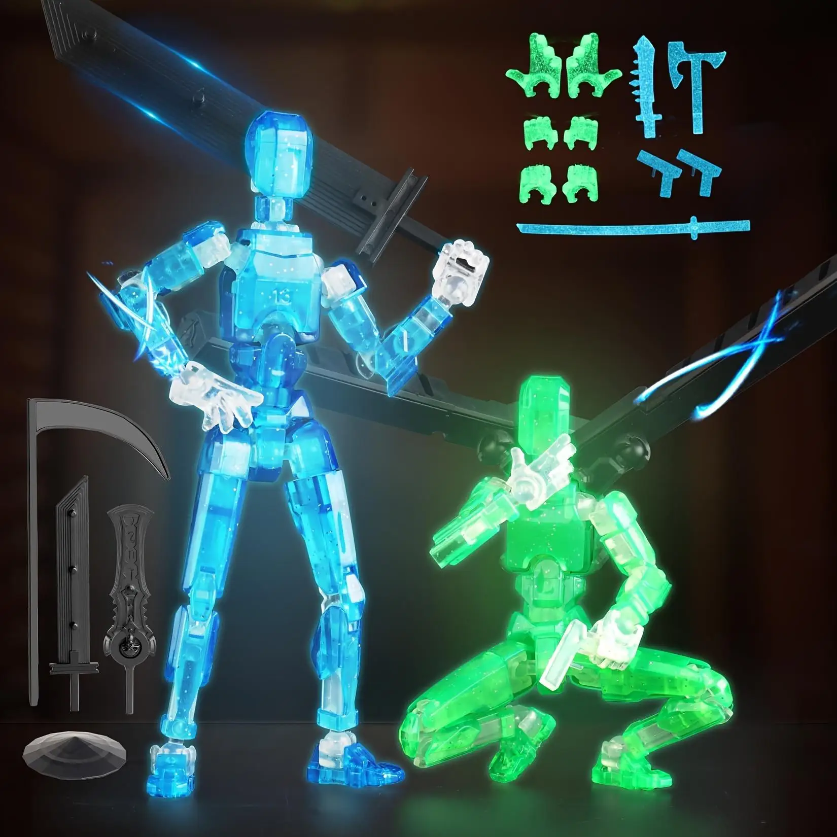 Figurine d'action transparente lumineuse, robot entièrement articulé, jouet rigide multi-articulations, mecha avec armes, décoration de bureau
