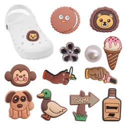 1-12pcs PVC Garden Shoe Accessories Brown Lion Monkey Duck Dog Shoes Charms Sandals Decoration Fit Boys Girls Party Present