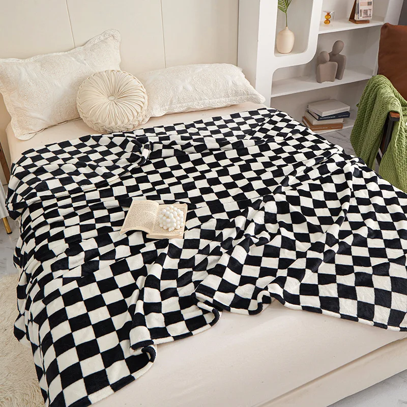 Flannel Blanket for Bedroom Soft Air Conditioning Blankets Checkerboard Elements Sofa Blanket Portable Nap Shawl Towel 블랭킷 담요