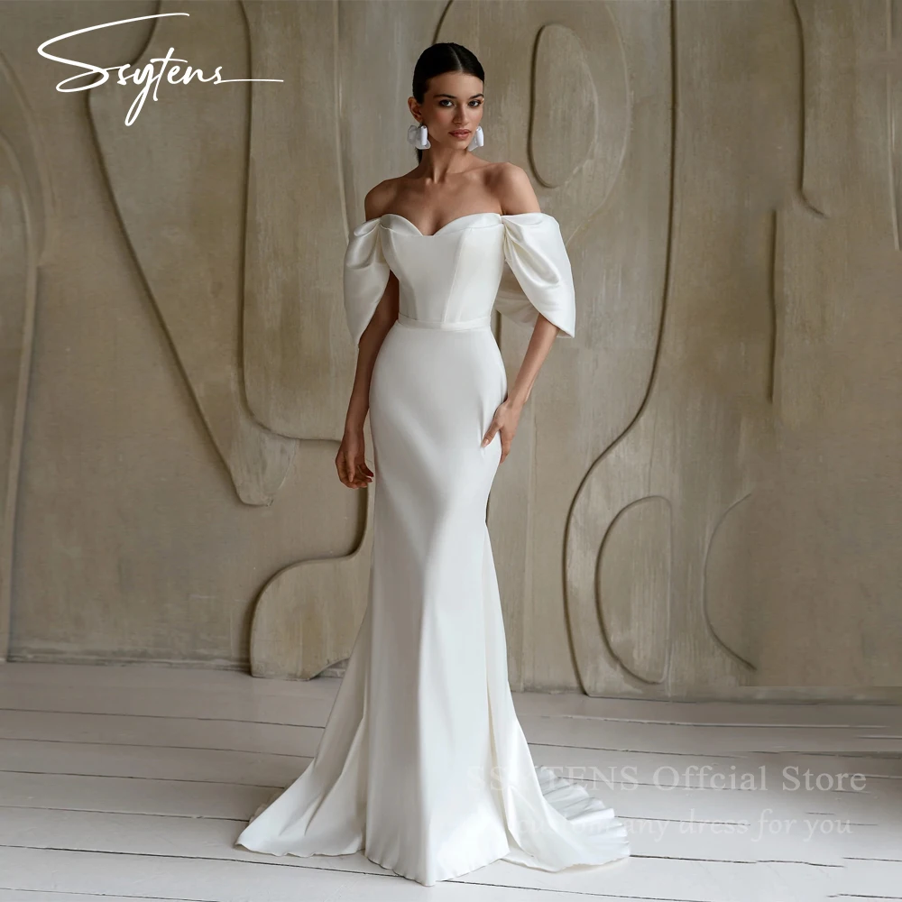 

SSYTENS Elegant Sweetheart Mermaid Wedding Dress Women White Off The Shoulder Open Back Bridal Gown Vestidos De Novia Customized