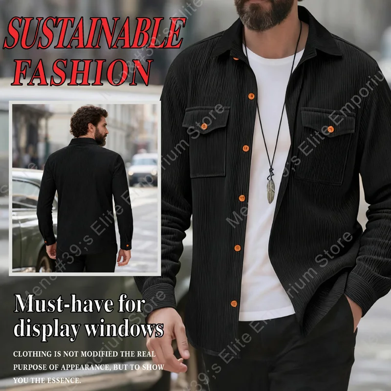 

Essential for autumn! Men's corduroy long sleeved cardigan retro button+double pocket design, combining fashion and practicality