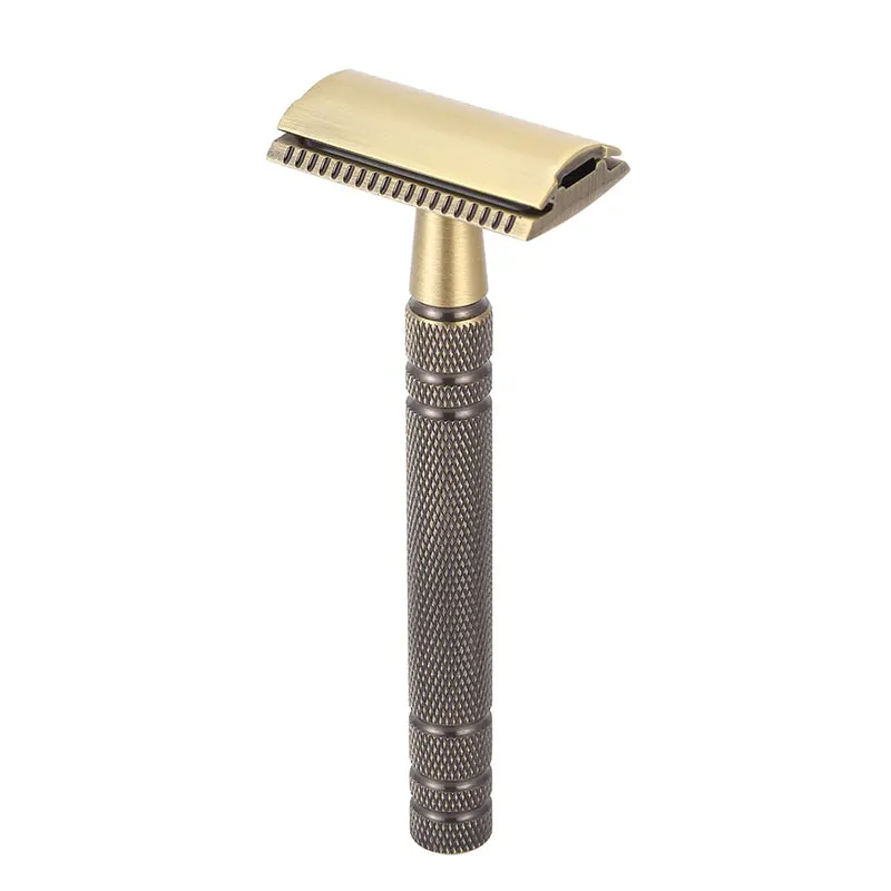 YINTAL Men's Bronze Classic Double-sided Manual Razor Long Handle Safety Razors Shaving Replaceable Classic Razors