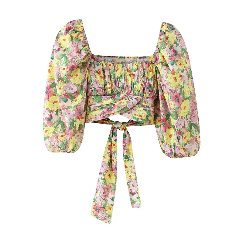 Withered 2026 Spring New European And American Style Women's Fashion Sexy Spicy Girl Flower Printed Top