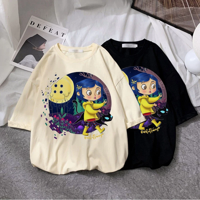 Cartoon Coraline T Shirt Women Tim Burton Neil Gaiman Nightmare Before Christmas Goth Oversized TShirts Summer Short Sleeve Tees